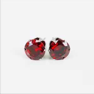 💖 Hypoallergenic Stainless Steel Cubic Zirconia Garnet Earrings 6mm NEW